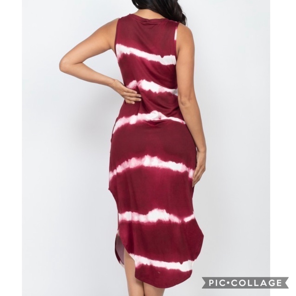 Cute T-Shirt Midi Burgundy n White Dress - Picture 2 of 3